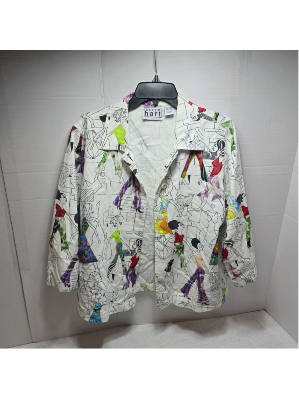 Women's Keren Hart White Multi-color Abstract Print Blazer L